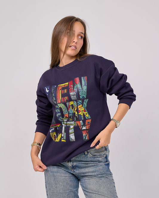 New York City Stitch-Effect Sweatshirt "navy"