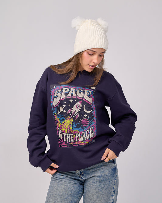 Space Is The Place Sweatshirt – Navy Edition (Thread-Embroidery Effect)”