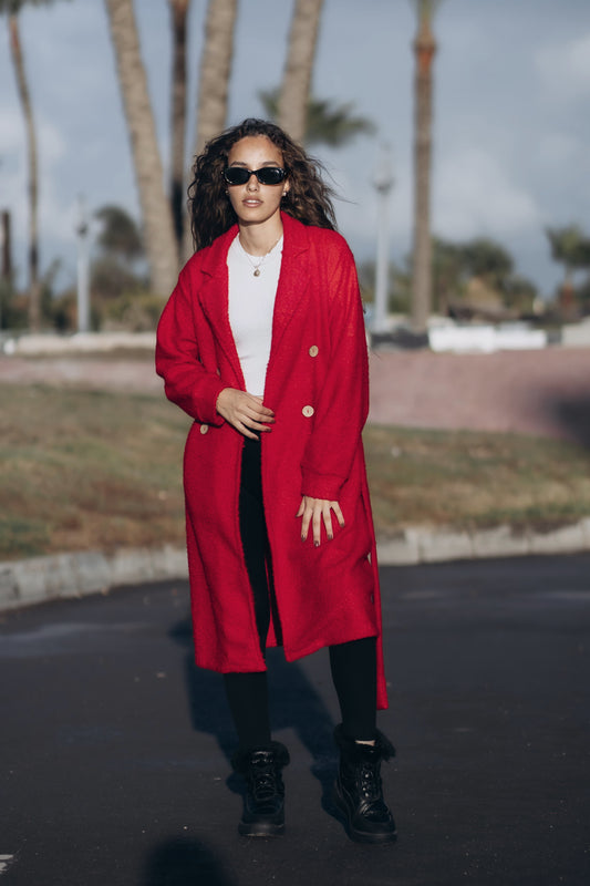 Fluffy winter long coat "Red"