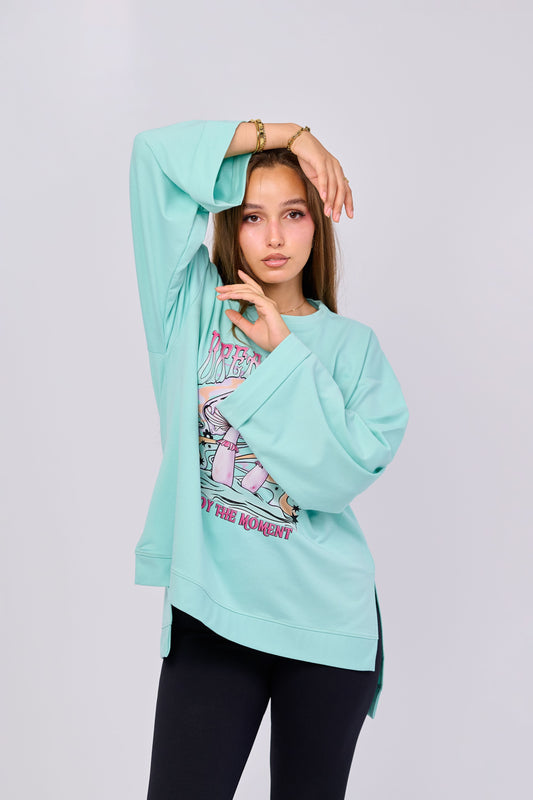 Dreamland– Oversized Printed Cotton T-shirt | 100% Comfy Fabric – Long Back with Side Slits
