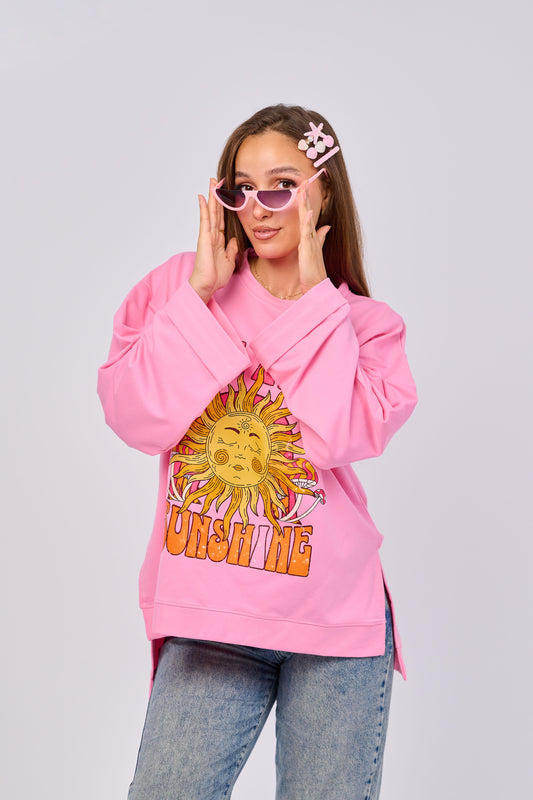 Be the sunshine - Oversized Printed Cotton T-shirt | 100% Comfy Fabric – Long Back with Side Slits