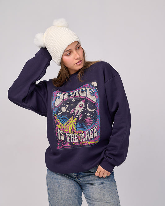 Space Is The Place Sweatshirt – Navy Edition (Thread-Embroidery Effect)”