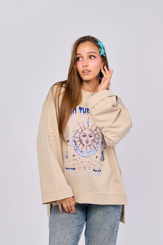 Find the dream- Oversized Printed Cotton T-shirt | 100% Comfy Fabric – Long Back with Side Slits