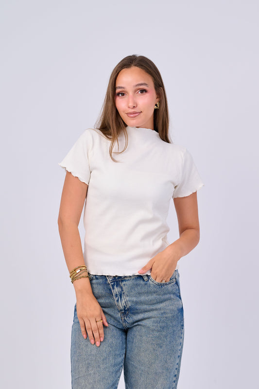 100% Cotton Ribbed Half-Sleeve Top – Fully Opaque