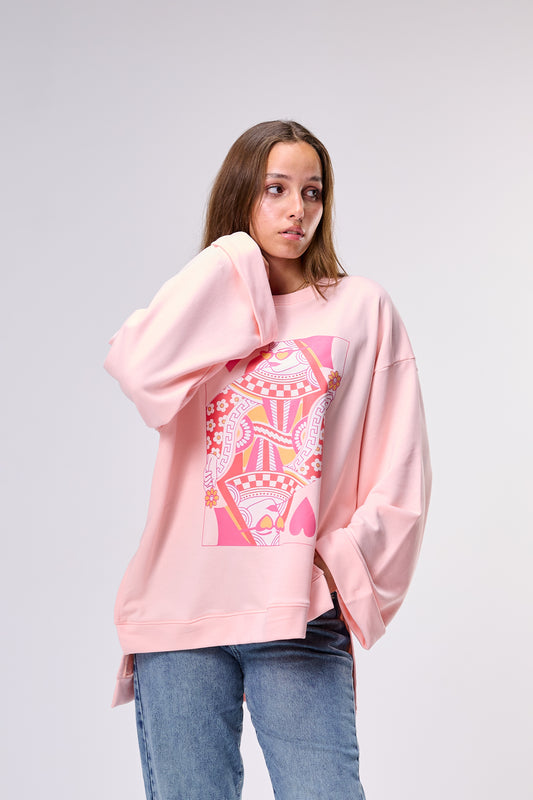 LUCKY GIRL "FRENCH TERRY" || Summer Premium Cotton Oversize Tshirt with Side Slits & Wide Bell Sleeves