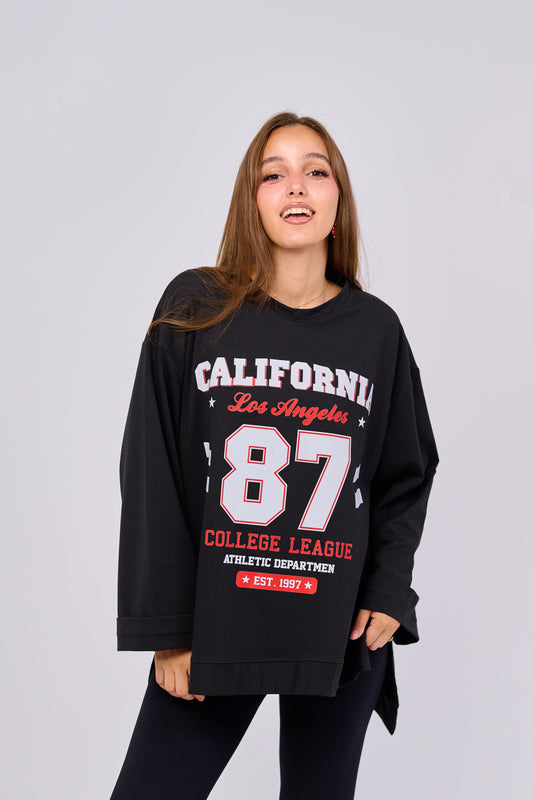 California - Oversized Printed Cotton T-shirt | 100% Comfy Fabric – Long Back with Side Slits