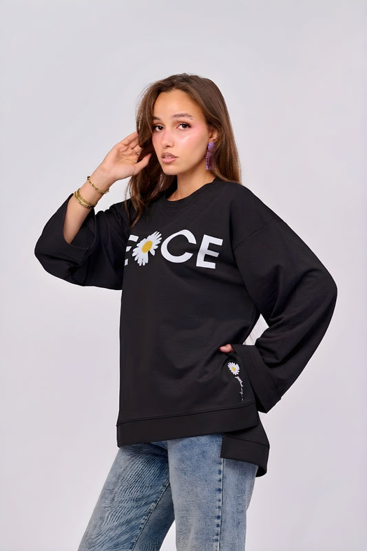 BLACK PEACE || Summer Premium Cotton Oversize Tshirt with Side Slits & Wide Bell Sleeves