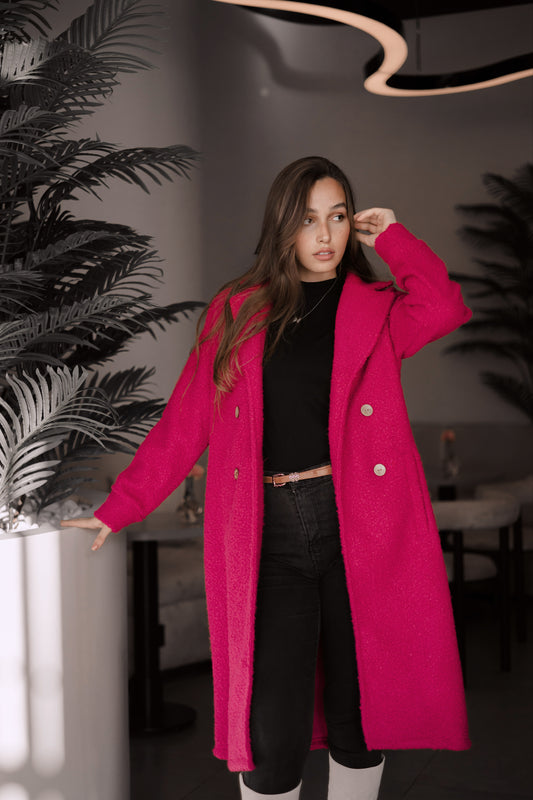 Fluffy winter long coat "deep pink"