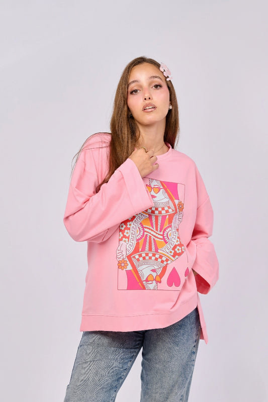 LUCKY GIRL || Summer Premium Cotton Oversize Tshirt with Side Slits & Wide Bell Sleeves