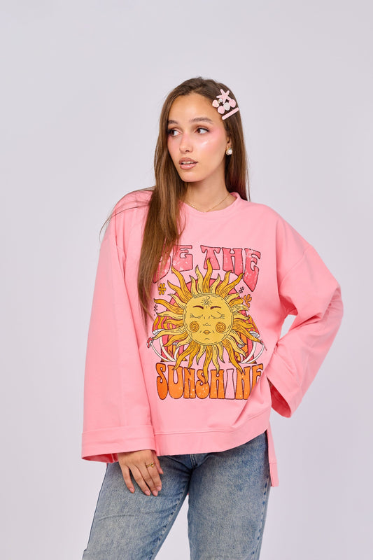 BE THE SUNSHINE || Summer Premium Cotton Oversize Tshirt with Side Slits & Wide Bell Sleeves