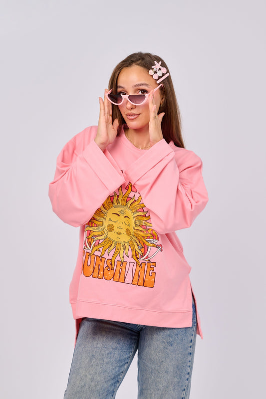 BE THE SUNSHINE || Summer Premium Cotton Oversize Tshirt with Side Slits & Wide Bell Sleeves