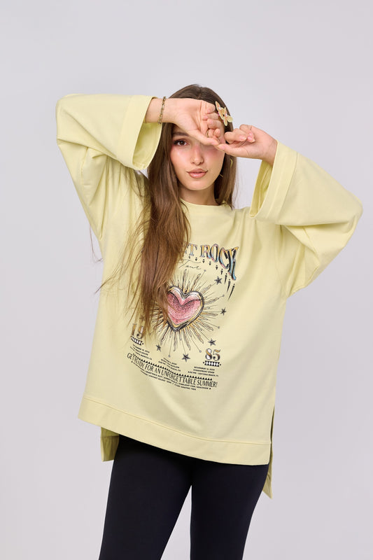 SUNSET ROCK || Summer Premium Cotton Oversize Tshirt with Side Slits & Wide Bell Sleeves