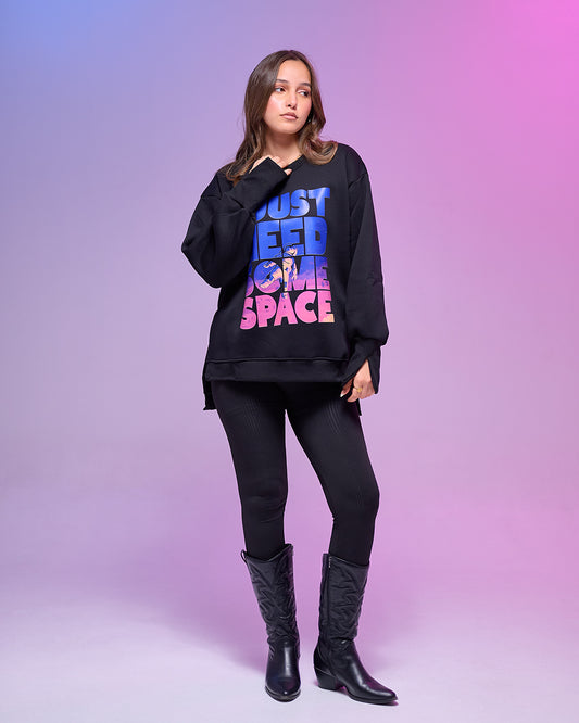 SOME SPACE || Oversize winter Sweatshirt  heavyweight premium cotton with Side Slits & Split Cuff Rib Knit