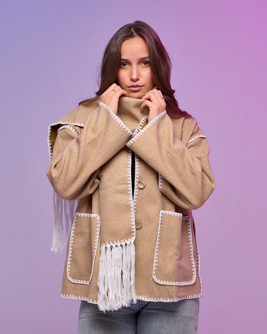ROYAL WOOL || beige Blend Scarf Jacket