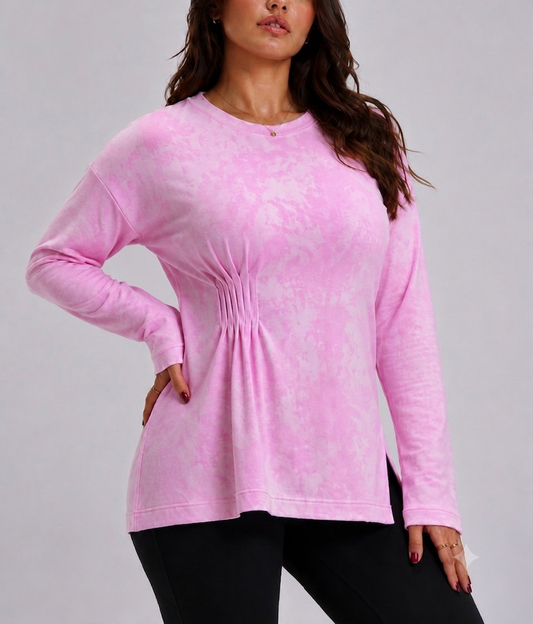 DUSTY VIBES "BABY TERRY" ||  Pink All Season Baby Touch Cotton Top with Side Pleats & Side Slit