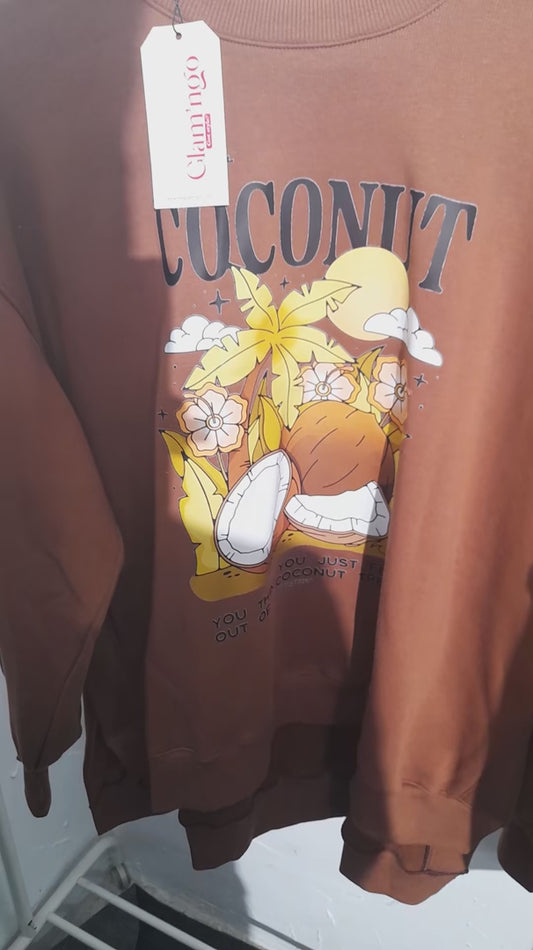 COCONUT BROWN "HEAVYWEIGHT COTTON" || Oversize winter Sweatshirt  heavyweight premium cotton with Side Slits & Split Cuff Rib Knit